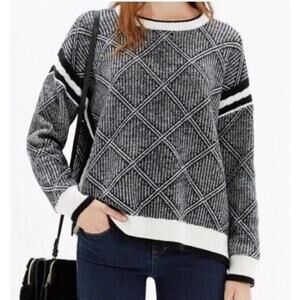 Madewell High Low Wool Argyle Diamond flip Sweater Size XS (Y